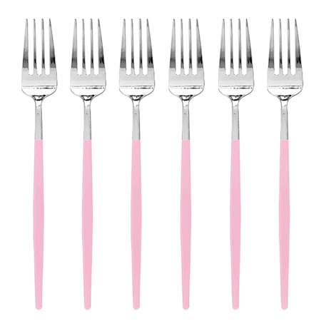Smarty Had A Party Silver with Pink Handle Moderno Disposable Plastic Dinner Forks 240 Forks, 240PK 9320-SPF-CASE
